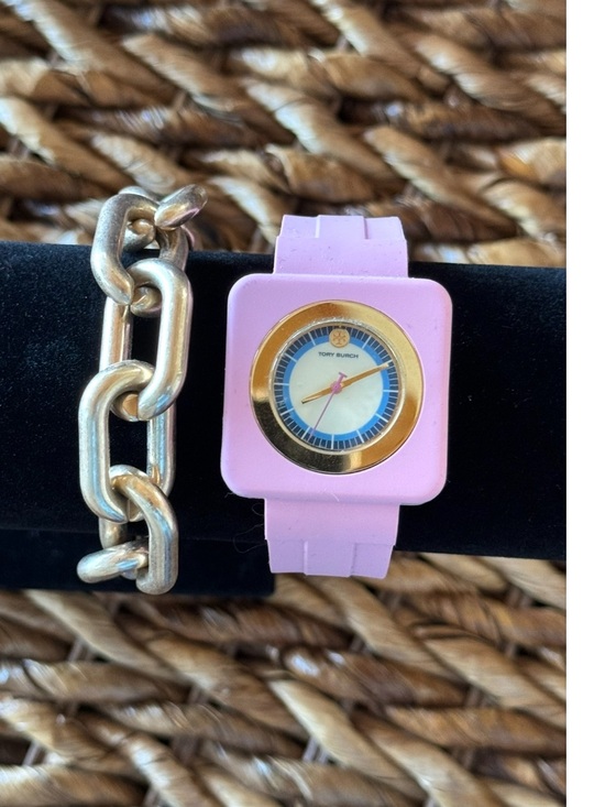 Tory Burch Accessories - Tory Burch Izzie Watch Pink Silicone Square Watch with Gold Bezel 36 mm